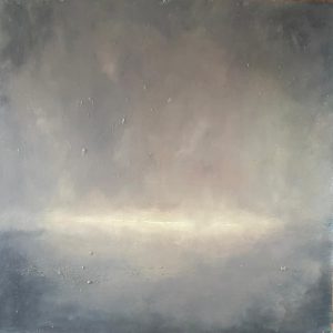 Schilderij met titel: 'Abstract landschap 2' Geschilderd met olieverf op paneel. Afmetingen: 61 cm x 61 cm.