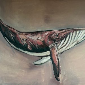 Schilderij met titel: 'Walvis voor Huub.' Geschilderd met olieverf op canvas. Afmetingen: 80 cm x 60 cm.