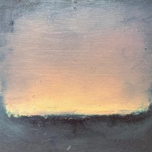 Landschap studie geschilderd met olieverf op triplex van 20cm x 20 cm. studie maar avond gloren boven Abstract landschap.