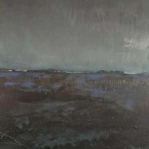 Schilderij met titel: 'Grijze nacht onder ledige akkers.' Geschilderd met olieverf op canvas. Afmetingen: 40 cm x 50 cm.